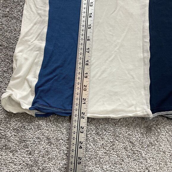 BCBGMAXAZRIA Shirt Womens XS White Blue Black STriped Cold Shoulder Deep V Neck - Picture 8 of 9